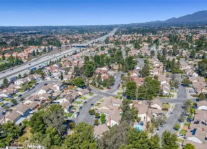 Aerial view of Rancho Cucamonga CA residential neighborhoods with San Gabriel Mountain backdrop representing the growing community served by PuroClean property restoration services