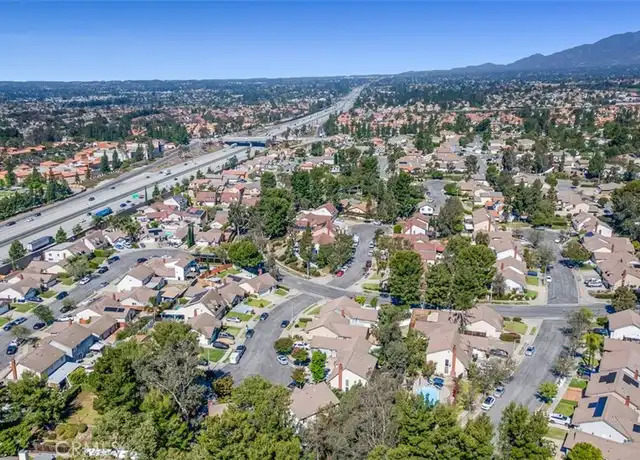 Aerial view of Rancho Cucamonga CA residential neighborhoods with San Gabriel Mountain backdrop representing the growing community served by PuroClean property restoration services