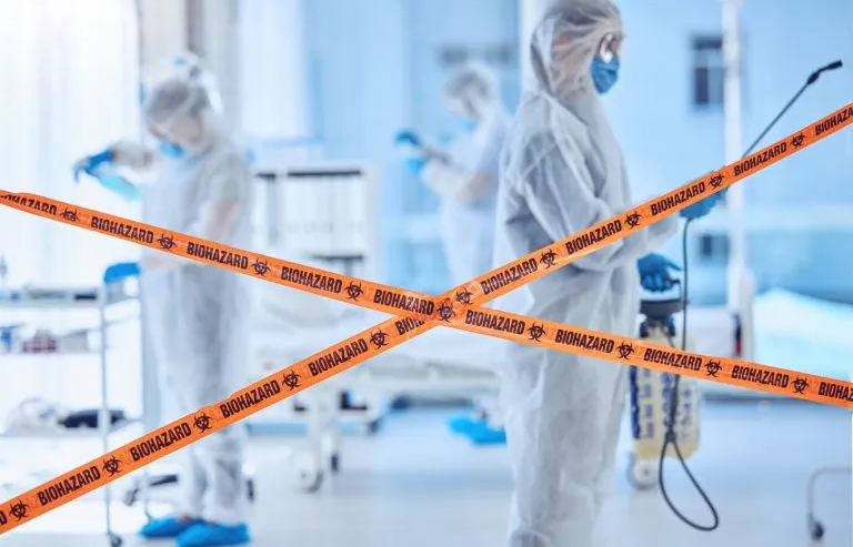 Secured interior space prepared for biohazard cleanup