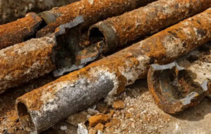 Corroded galvanized and cast iron pipes in an older Ridgewood NJ home representing a common source of sudden water damage requiring professional restoration