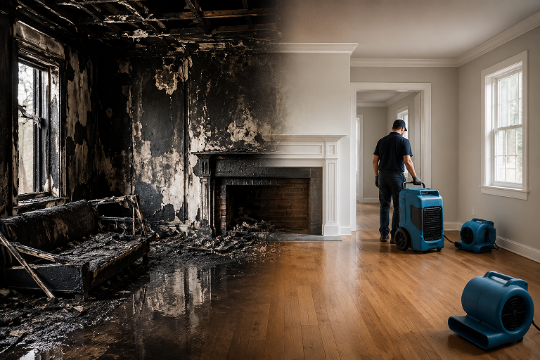 fire damage restoration in a residential property