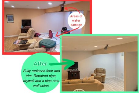 before and after water damage mitigation and improvement in Oswego, IL by Puroclean Romeoville