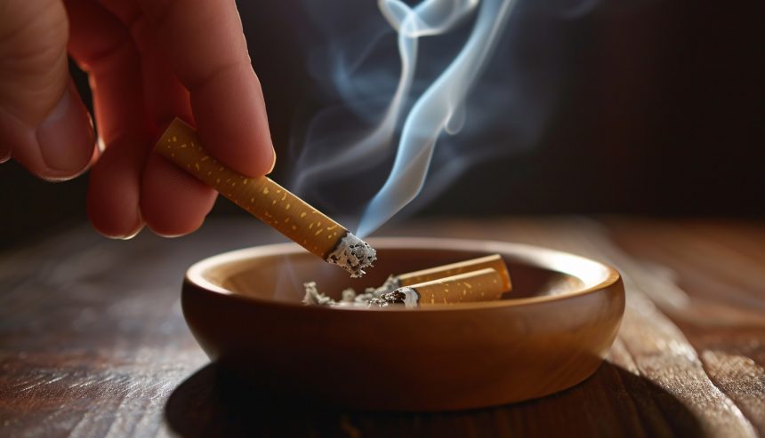 Smoking Cigarette in ash try - get 10 tips to keep your loved ones fire-safe if you're a smoker!