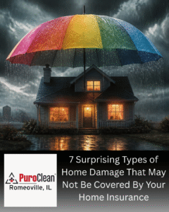 A house is protected from heavy rain by a large rainbow umbrella under a dark, stormy. What does home insurance cover