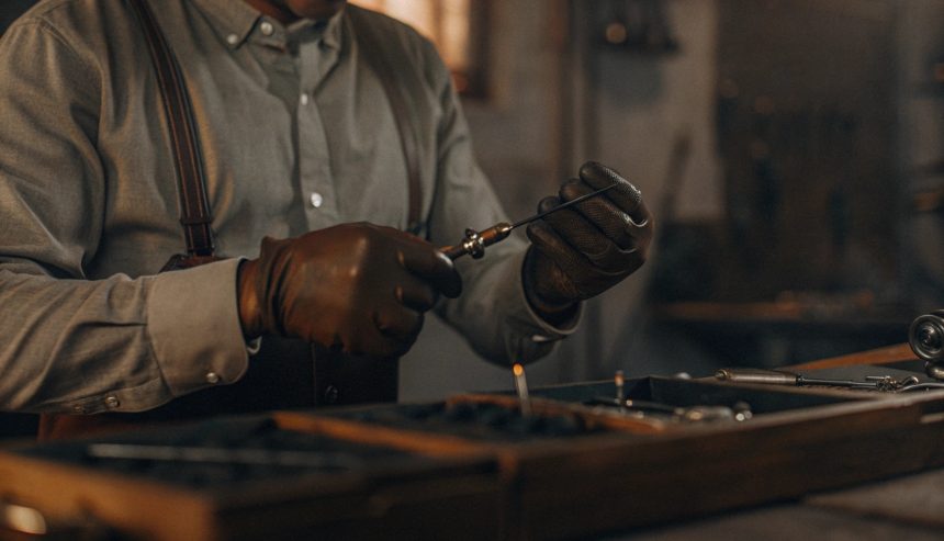 Fire restoration expert repairing a fire-damaged electronic component during the contents restoration process.