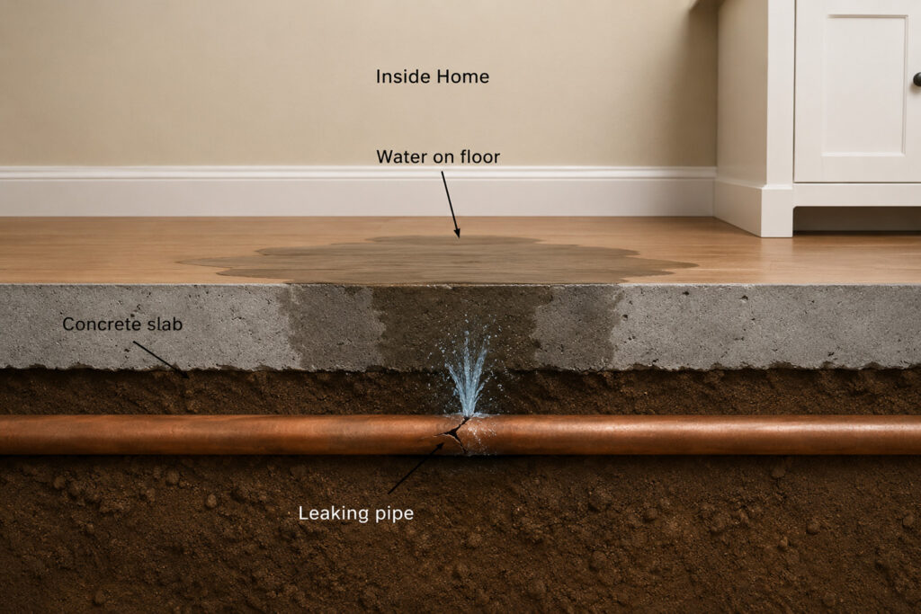 Slab Leak within a Home - Diagram