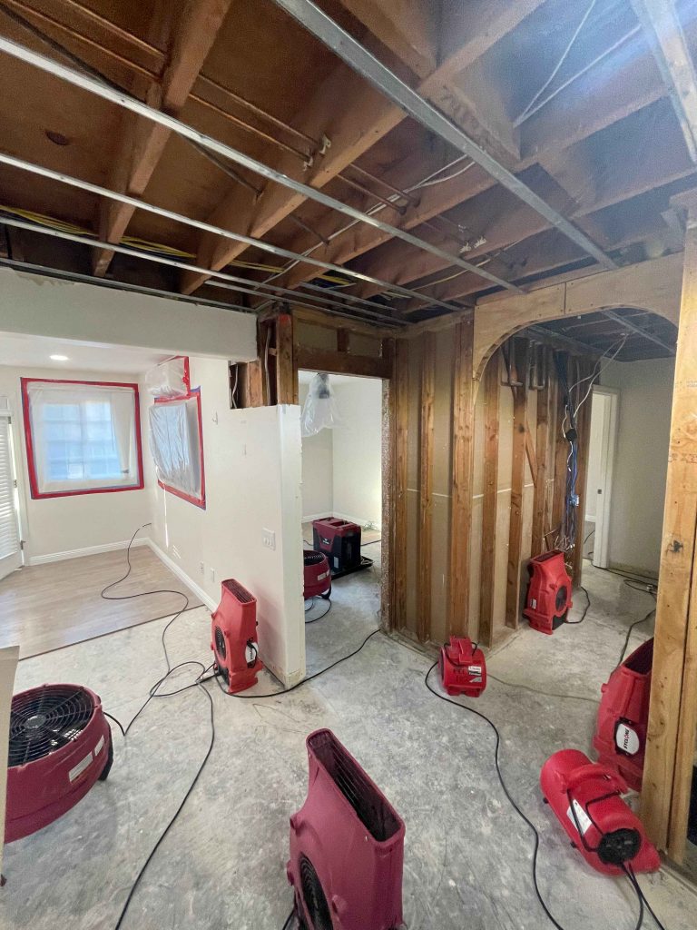 Once the affected materials were removed, we reset our equipment to dry out the freshly exposed areas.