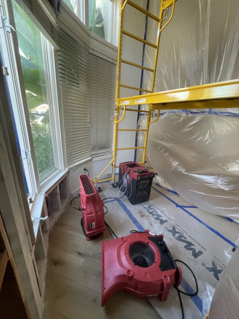 The containment area and scaffolding we set for repairing the damage.