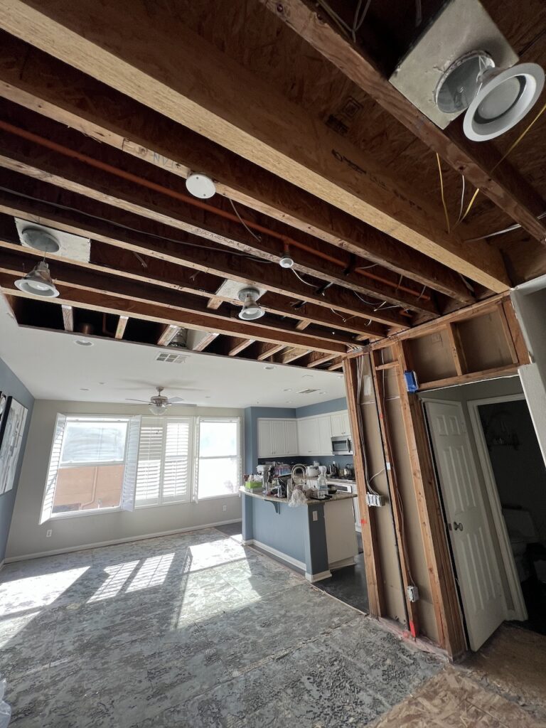Much of the water damaged materials were removed.