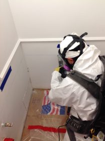 Technician on site of a category 3 water loss job