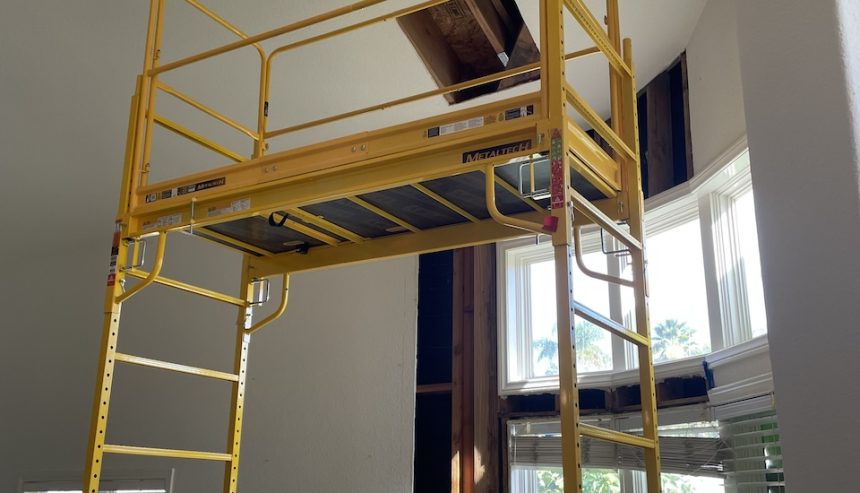 Some of the scaffolding our technicians needed to reach the water damage.