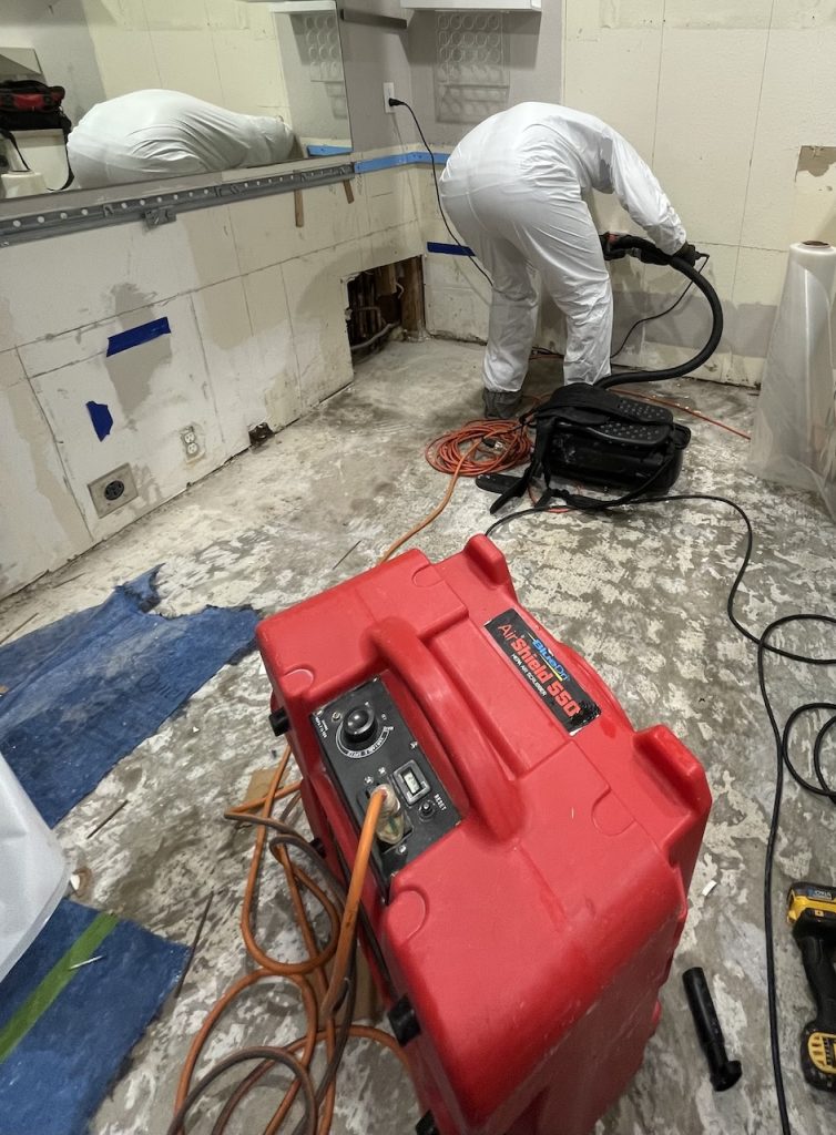 Our team removed all the building materials affected by the apartment slab leak.