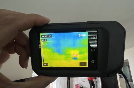 An infrared camera identifies the damage from an upstairs kitchen sink leak.