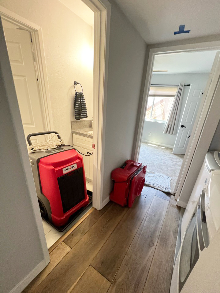 Large dehumidifier and an air scrubber in place of air movers to avoid spreading contaminants.