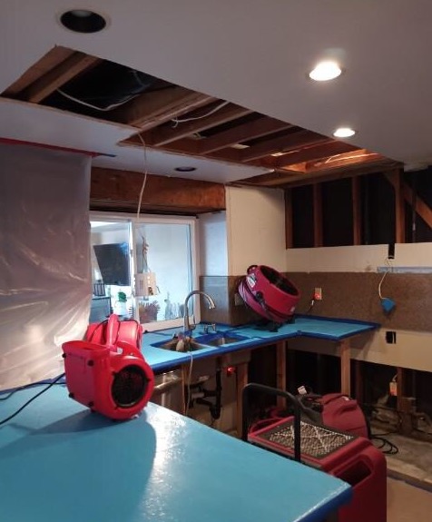 water damage remediation in progress