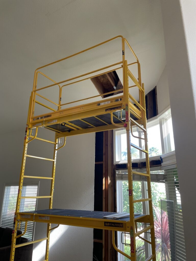 Some of the scaffolding our technicians needed to reach the water damage.
