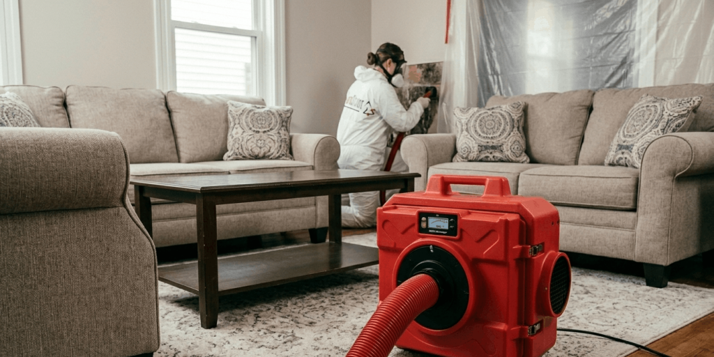 Professional HEPA air filtration used during mold remediation.