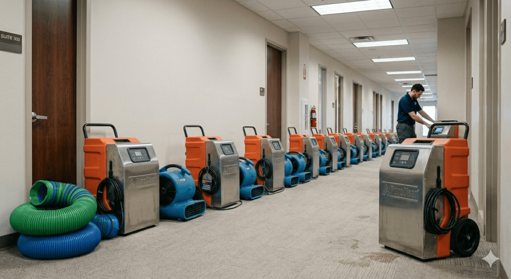 High-end drying equipment used for office building flood restoration in Santa Maria