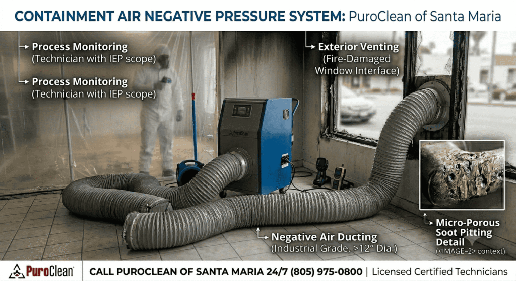 [Industrial HEPA air scrubbing and smoke odor removal services running inside a property