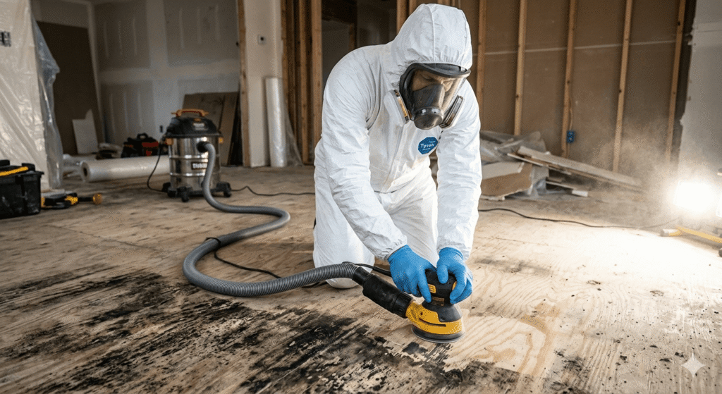 Thermal imaging used during mold assessment for a musty wood floor smell