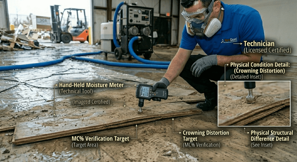 Performing localized tracking and checking structural floor flexing over a damp subfloor