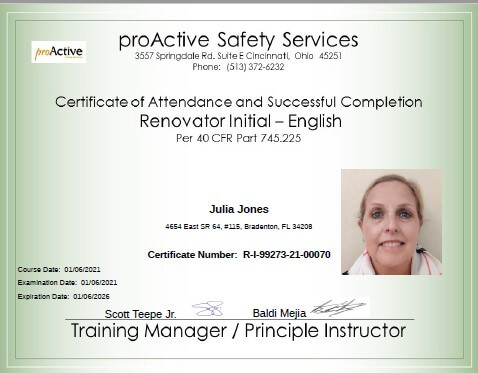 EPA - Lead Certified Renovate, Repair & Paint