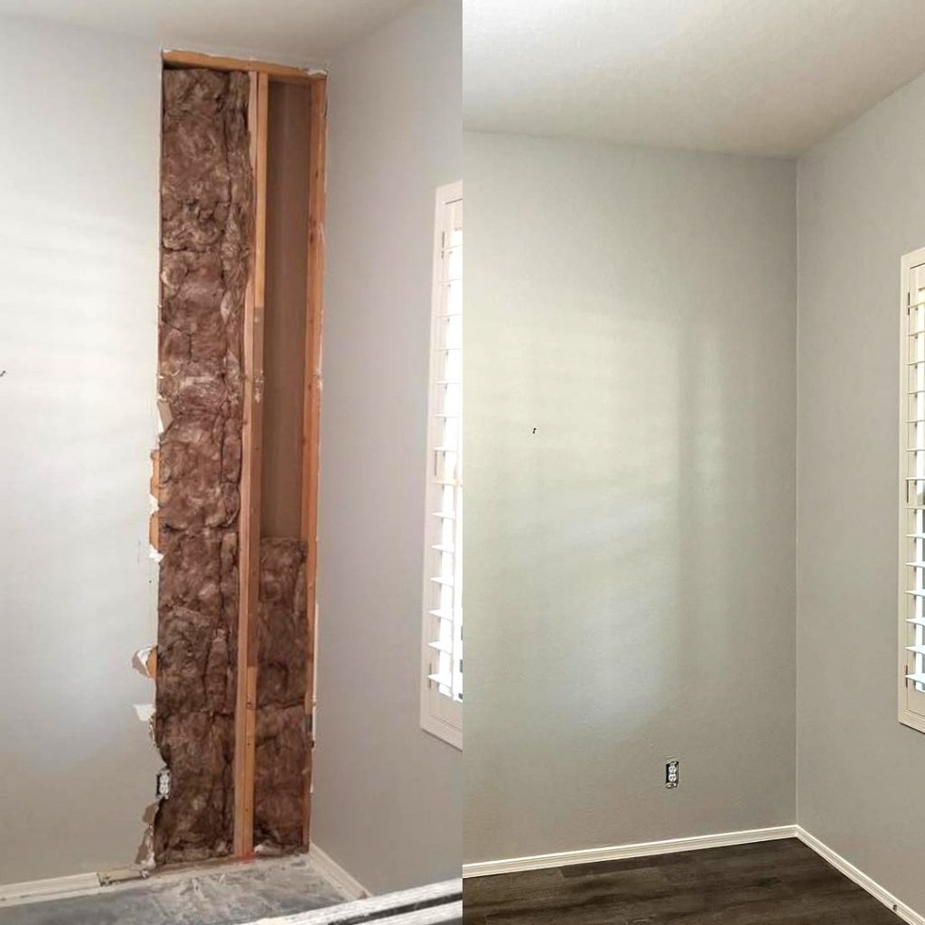 Repaired and repainted wall after completion of water damage restoration