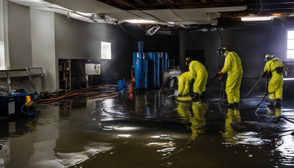 team extracting water from a flooded Sarasota living room