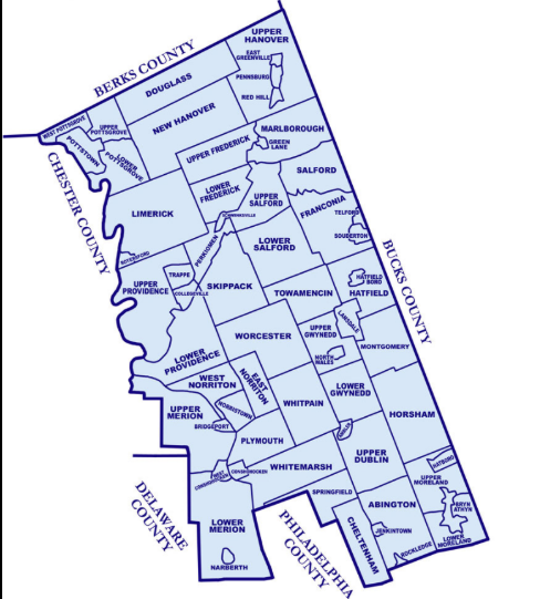  Water damage restoration near me Montgomery County PA local area coverage map
