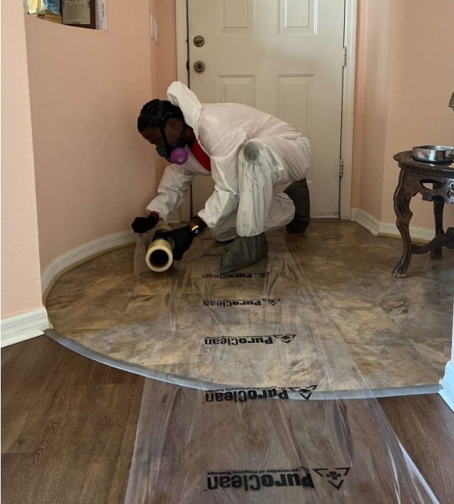 hardwood floor water damage repair certified by PuroClean of Lansdale moisture meter final reading