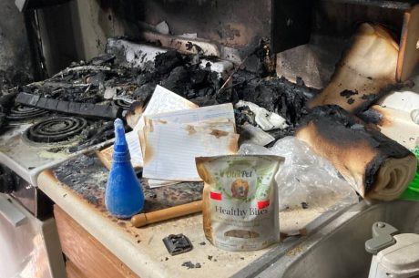 Home business fire damage in kitchen