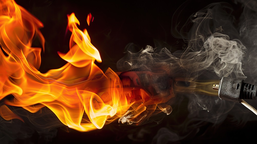 Overheating Hazard, Flames and Smoke from Electric Wire Plug. Generative Ai