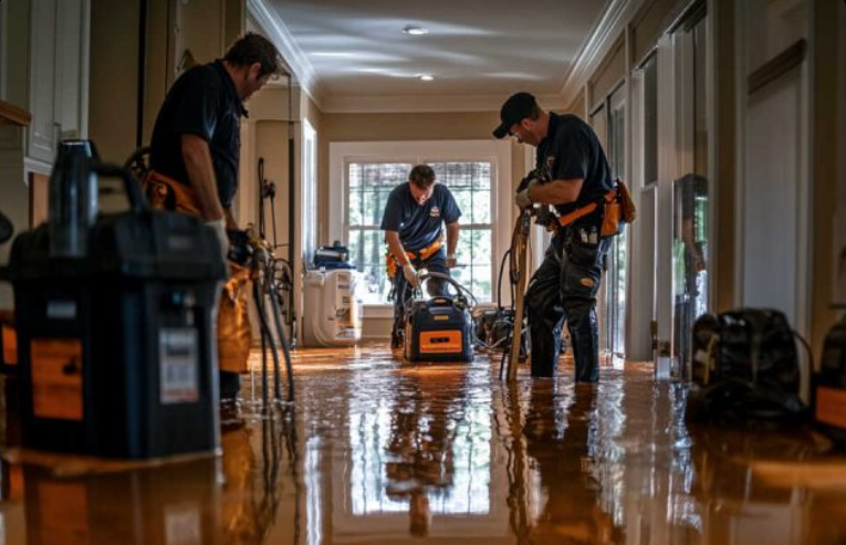 Water damage restoration in Horsham professional extracting water from flooded home