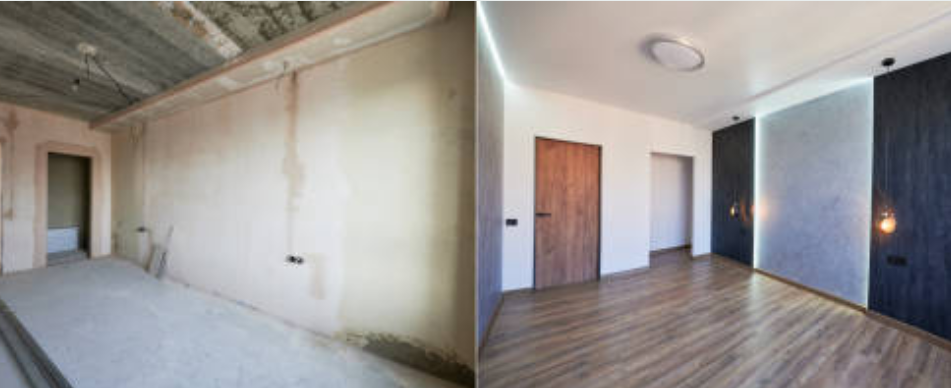 Water damage restoration in Prospectville before and after comparison