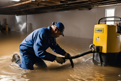 Water damage restoration in Montgomeryville professional team removing flood water