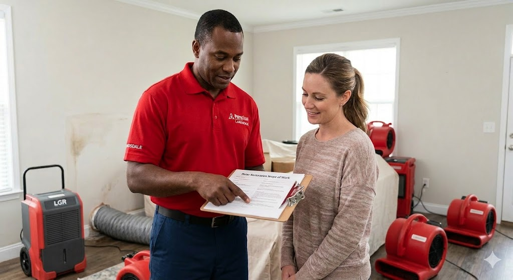 Water damage restoration insurance claim consultation with Montgomery County homeowner | how to dry wet carpet fast at home