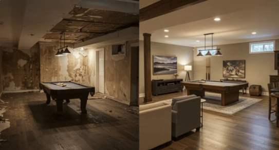 water damage restoration Abington PA before after reconstruction | water damage restoration Abington