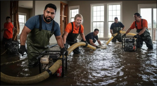 Water damage restoration in Lansdale professional team removing flood water