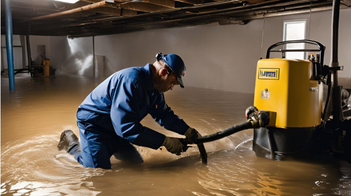Water damage restoration in Montgomeryville professional team removing flood water