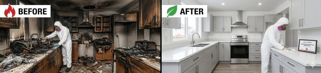 fire damage restoration in Merced before and after results