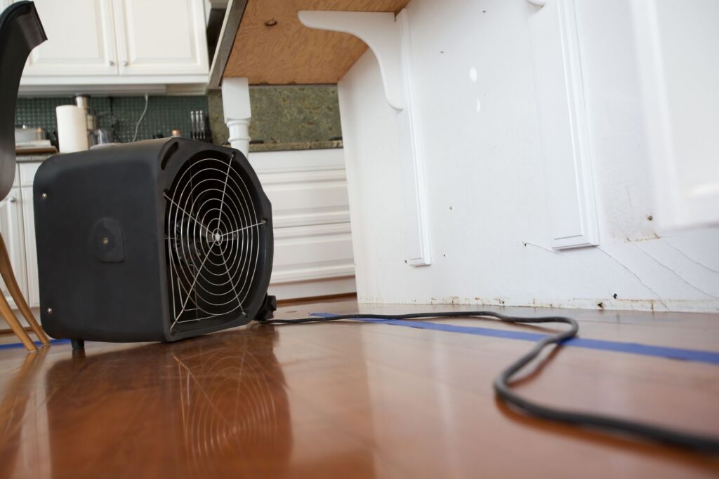 Water Damage restoration using blowers in a Hampstead home