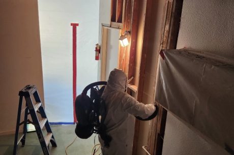 Our crew at work during a water damage restoration job
