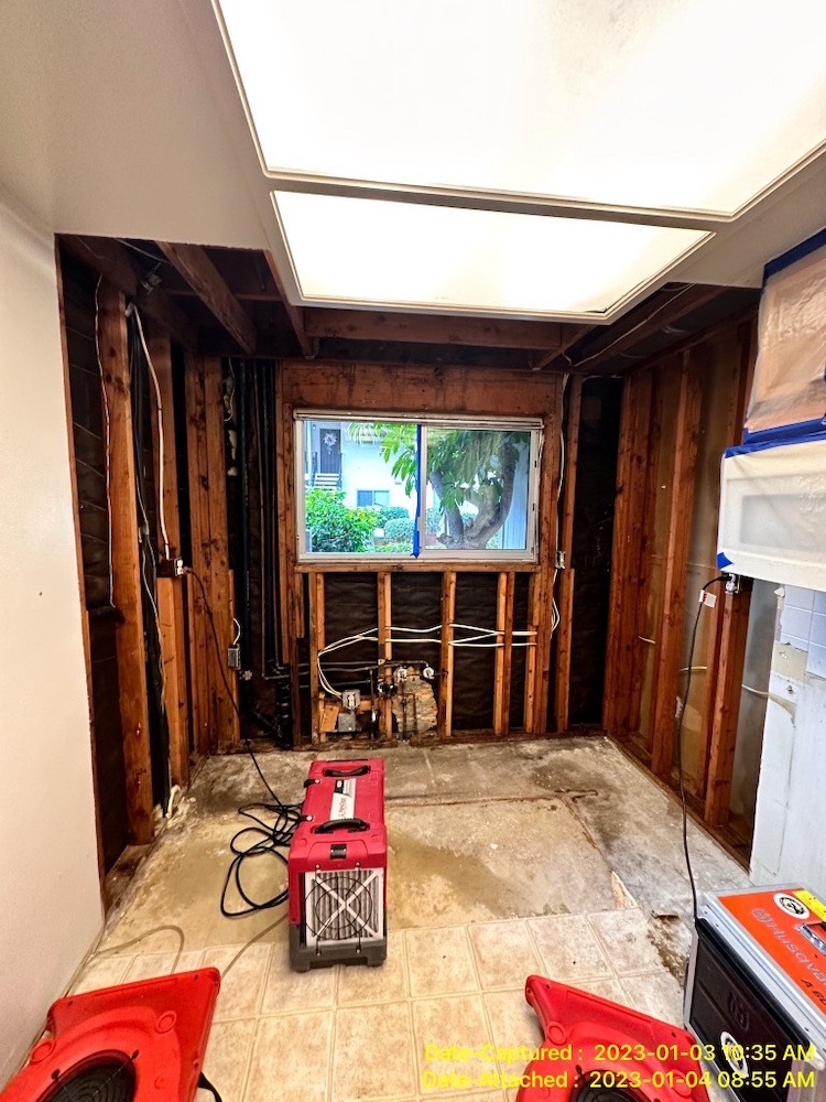Water damage remediation in progress