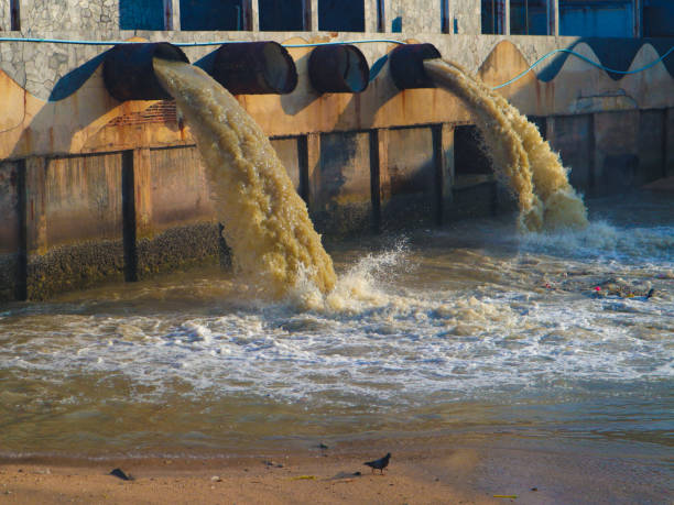 Industrial and factory waste water discharge pipe into the canal and sea.Sewage Backup in Nassau County