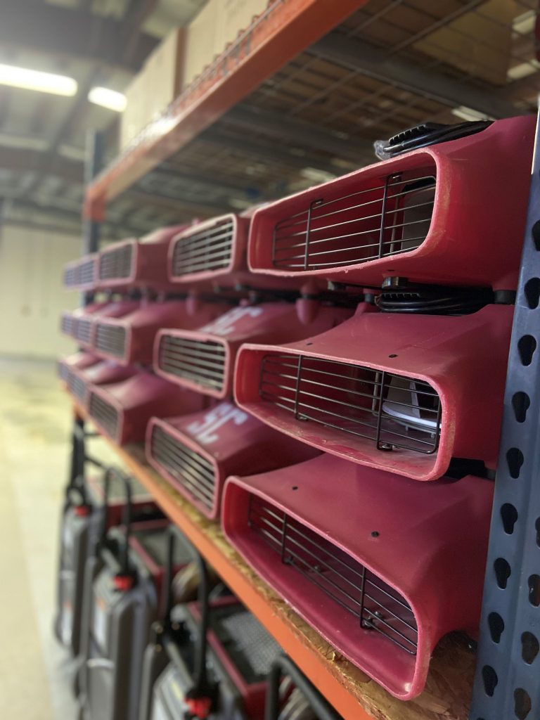  High-Capacity Air Movers create a vortex, similar to the motion of a tornado. This method speeds up the drying process preventing further issues such as mold growth and structural damage. 