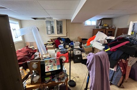 Water Damage Restoration in Terre Haute. Homeowner basement flood due to bathroom back up.