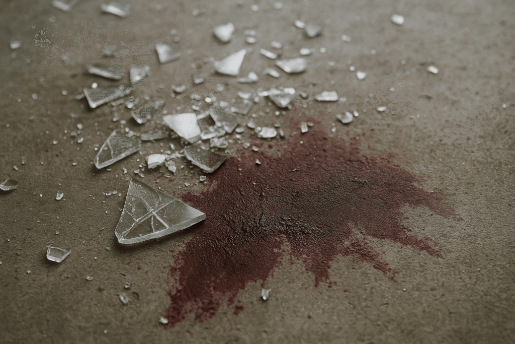 Biohazard trauma cleanup with broken glass and blood in Pasadena & Huntington Park