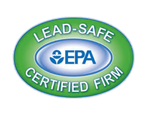 Green and blue oval logo for an EPA Lead-Safe Certified Firm.