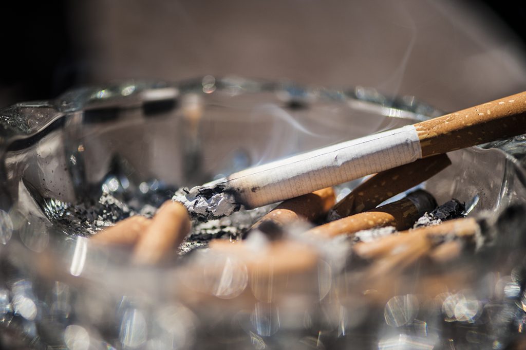 Cigarette butts in ashtray