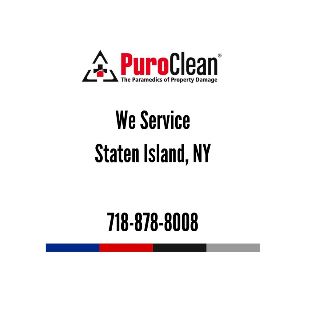 PuroClean logo advertises property damage services in Staten Island, NY, with contact number 718-878-8008.